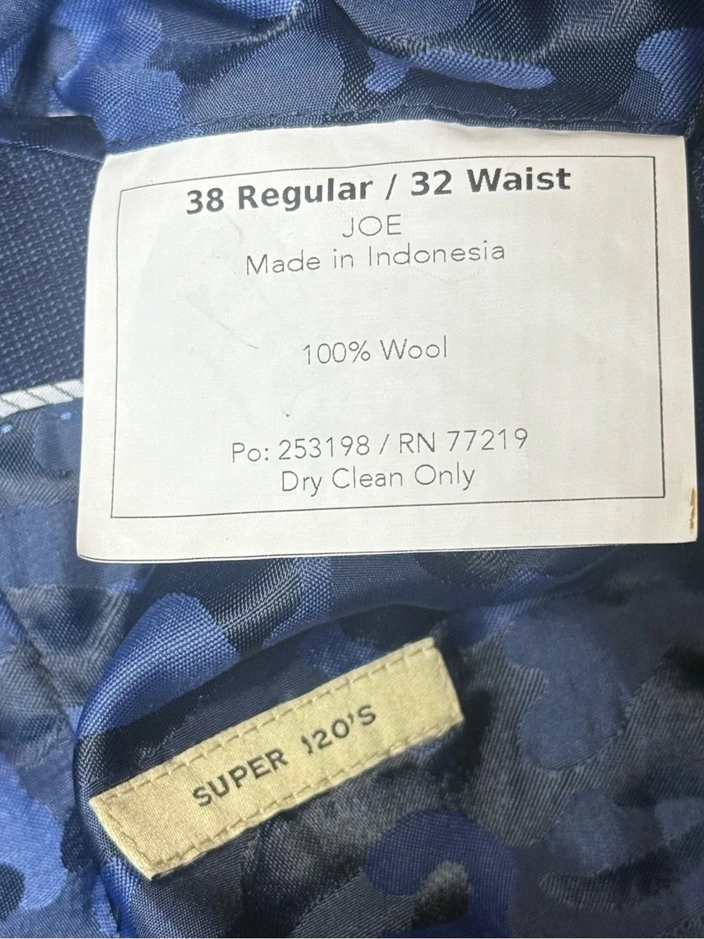 JOE Joseph Abboud Navy Super 120s Wool Slim Fit Suit 38R 32W